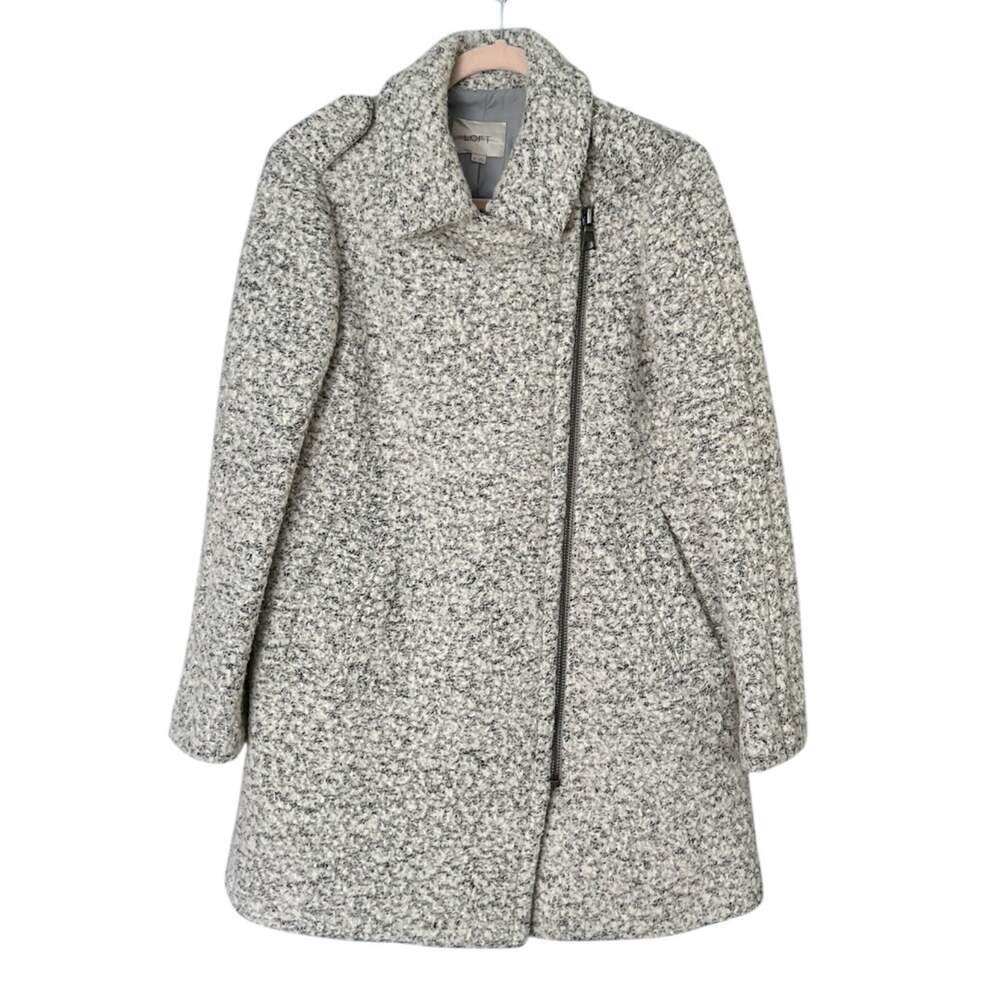 LOFT Textured Wool-Blend Coat Women's XS Gray Marled Knit Asymmetrical Zip